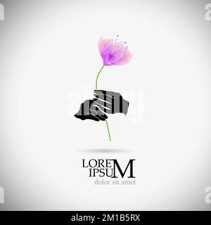 Mano che tiene fiore. Biglietto d'auguri. Illustrazione vettoriale Illustrazione Vettoriale