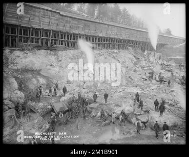 Wachusett Dam, massi nello scavo, Clinton, Mass., 12 febbraio 1901 , acquedotto, dighe, cantieri Foto Stock