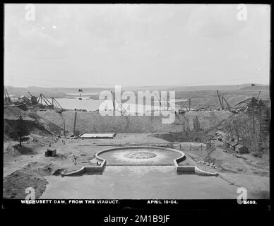 Wachusett Dam, dal viadotto, Clinton, Mass., aprile 10, 1904 , opere d'acqua, dighe, cantieri edili Foto Stock