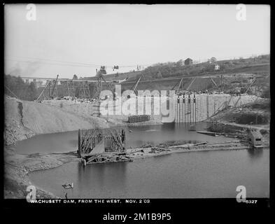 Wachusett Dam, da ovest, Clinton, Mass., novembre 2, 1903 , opere d'acqua, dighe, cantieri edili Foto Stock