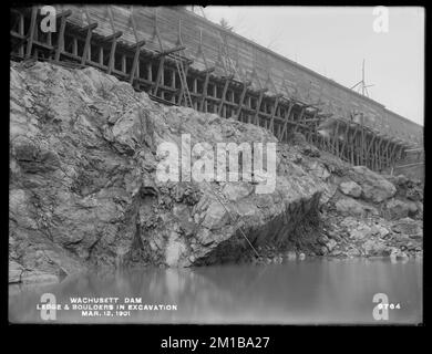 Wachusett Dam, Ledge and boulders in the Excavation, Clinton, Mass., 12 marzo 1901 , acquedotto, dighe, cantieri Foto Stock