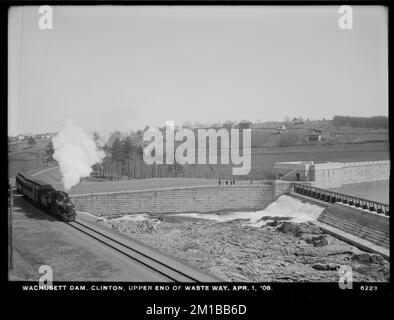 Diga di Wachusett, estremità superiore della via di scarico, Bastion, Waste Weir, Clinton, Mass., Aprile 1, 1908 , lavori d'acqua, dighe, versamenti, infrastrutture ferroviarie Foto Stock