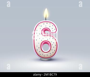 Buon compleanno anni anniversario della persona compleanno, candela in forma di numeri sei dell'anno. Illustrazione vettoriale Illustrazione Vettoriale
