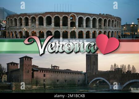 Verona (Italia), patria di Romeo e Giulietta, è una delle più antiche e belle città italiane, ricca di cultura, storia e inestimabili opere d'arte Foto Stock