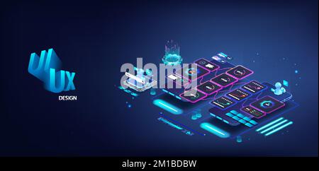 Design MODERNO del KIT UI UX per app mobili. 3D isometrico Illustrazione Vettoriale