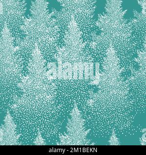 Inverno senza cuciture modello con alberi di abete e pini in neve. Foresta di conifere. Decorazione di Natale. Illustrazione vettoriale Illustrazione Vettoriale