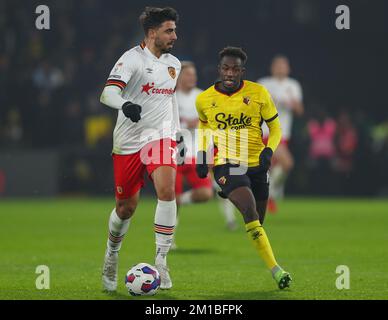 Ozan Tufan #7 di Hull City in azione durante la partita del campionato Sky Bet Watford vs Hull City a Vicarage Road, Watford, Regno Unito, 11th dicembre 2022 (Foto di Gareth Evans/News Images) Foto Stock