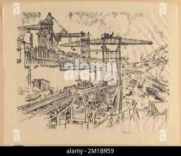 Le pareti di Miraflores Lock , serrature Ingegneria idraulica, costruzione di canali, macchine di sollevamento, lavoratori edili, Binari ferroviari. Joseph Pennell (1857-1926). Stampe e disegni Foto Stock