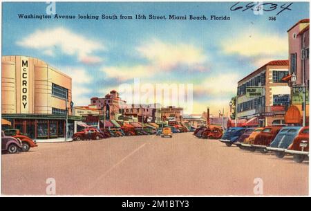 Washington Avenue guardando a sud da 15th Street, Miami Beach, Florida, Città e paesi, Tichnor Brothers Collection, Cartoline degli Stati Uniti Foto Stock