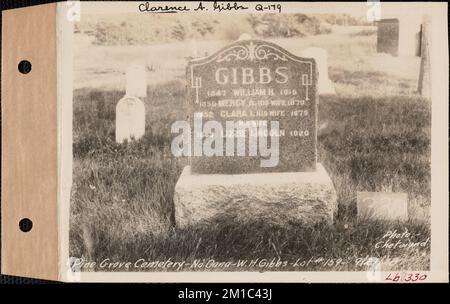 William H. Gibbs, Pine Grove Cemetery, lotto 159, North Dana, Mass., 27 settembre 1928 : Clarence A. Gibbs, Q-179 , opere d'acqua, serbatoi strutture di distribuzione dell'acqua, immobiliare, cimiteri Foto Stock