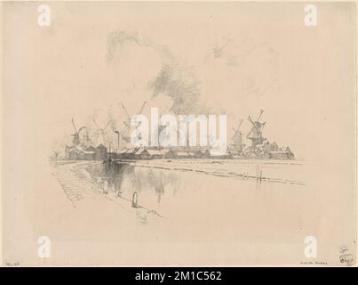 Mulini a vento, Schiedam , Mulini a vento, canali. Joseph Pennell (1857-1926). Stampe e disegni Foto Stock