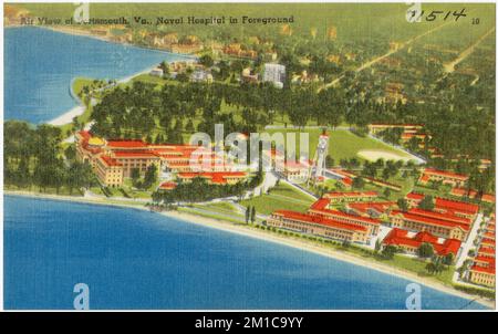 Vista aerea di Portsmouth, Virginia, Naval Hospital in primo piano, Cities & Cities, Tichnor Brothers Collection, cartoline degli Stati Uniti Foto Stock