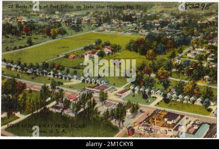 Belll's Tourist Camp, 22 isolati a nord dell'ufficio postale sulla statale strada statale n° 71, 'la vostra casa lontano da casa', Texarkana, U.S.A., Motel, Città & Villaggi, Tichnor Brothers Collection, cartoline degli Stati Uniti Foto Stock