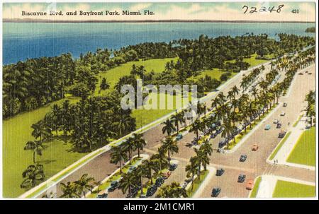 Biscayne boulevard e Bayfront Park, Miami, Florida, Parks, Tichnor Brothers Collection, Cartoline degli Stati Uniti Foto Stock