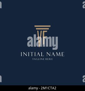 Logo iniziale del monogramma VF per ufficio legale, avvocato, avvocato con idee di design stile colonna Illustrazione Vettoriale