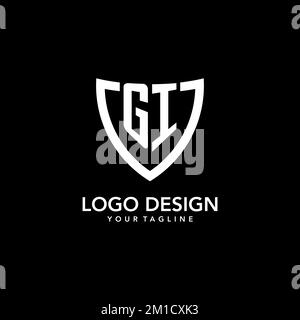 GI monogramma logo iniziale con pulito scudo moderno icona ispirazione design Illustrazione Vettoriale