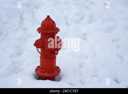Una candela rossa nella neve, a Troy, Montana. Foto Stock
