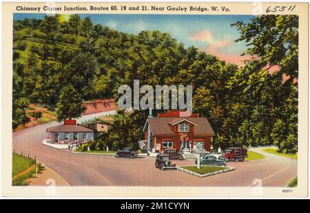 Chimney Corner Junction, Route 60, 19 e 21, vicino a Gaucey Bridge, W. Virginia , Commercial facilities, Tichnor Brothers Collection, cartoline degli Stati Uniti Foto Stock