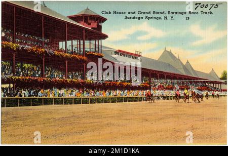 Club House e Grand stand, Saratoga Race Track, Saratoga Springs, N. Y., Sports & Recreation facilities, Tichnor Brothers Collection, cartoline degli Stati Uniti Foto Stock