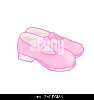 Illustrazione di clip isolata disegnata a mano di scarpe rosa Mary Jane girly Illustrazione Vettoriale