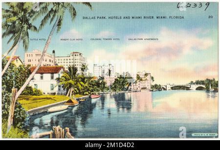 Dallas Park, alberghi, e Miami River, Miami, Florida , Hotels, Tichnor Brothers Collection, cartoline degli Stati Uniti Foto Stock