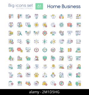 Home business RGB colore grandi icone set Illustrazione Vettoriale