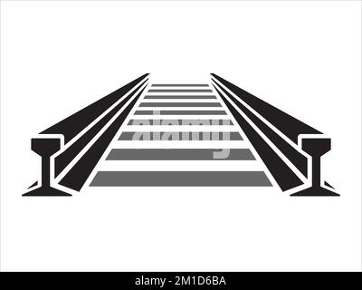 Vista prospettica della carreggiata rettilinea. Vettore di linea tranviaria, strada per locomotive e vagoni con rotaie, allacciatura e cravatte in cemento Illustrazione Vettoriale