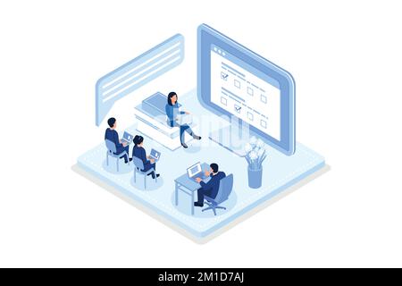 Sondaggio online o questionario. Può essere utilizzato per banner Web, infografiche, immagini di eroi, illustrazioni vettoriali isometriche moderne Illustrazione Vettoriale