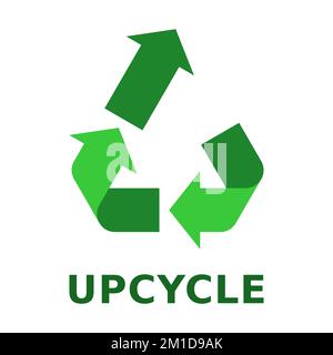 Simbolo, simbolo o icona verde di passaggio alla categoria superiore. Concetto di Upcycling. Pratiche di stile di vita rispettose dell'ambiente. Riciclare il segno con una freccia rivolta verso l'alto. Riutilizza idea. Vettore Illustrazione Vettoriale