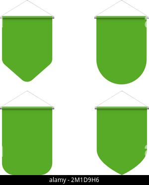 Modello vuoto di Pennant verde verticale su sfondo bianco. Immagine del simbolo Sport Flags Mockup Illustrazione Vettoriale