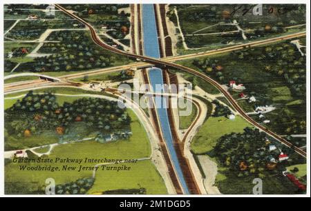 Garden state Parkway Interchange Near Woodbridge, New Jersey Turnpike, Roads, Rivers, Tichnor Brothers Collection, cartoline degli Stati Uniti Foto Stock