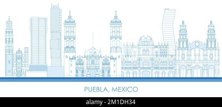 Contorno panorama della città di Puebla, Messico - illustrazione vettoriale Illustrazione Vettoriale