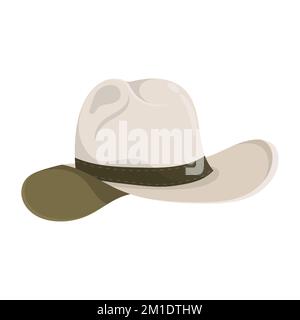 Cappello da cowboy di colore chiaro con orlo ripiegato. Cowboy americano headdress o sparatutto selvaggio West, abbigliamento contadino. Cartoon Vector isolato su sfondo bianco Illustrazione Vettoriale