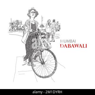 Dabbawalla consegna di scatole per il pranzo per la consegna fuori dalla stazione ferroviaria di Churchgate. India, Maharashtra, Mumbai. Indian Dabbawalla sta consegnando tiffin. Foto Stock
