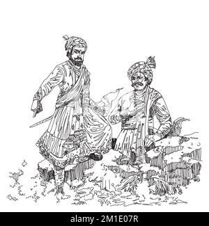 Shivaji Maharaj, grande guerriero di Maratha Silhouette Illustrazione di Chhatrapati Sivaji Maharaj indiano Maratha guerriero re poster, illustrazione maharaja Foto Stock