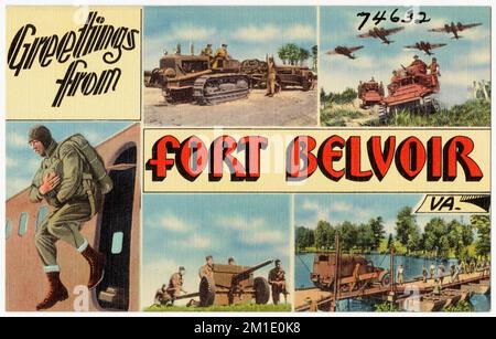 Saluti da Fort Belvoir, VA. , Strutture militari, Tichnor Brothers Collection, cartoline degli Stati Uniti Foto Stock