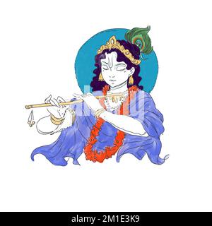 Illustrazione di Lord Krishna in felice Janmashtami festival dell'India Foto Stock