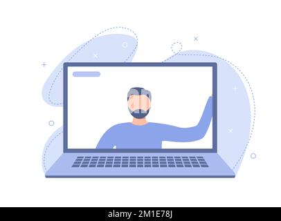 Giovani studenti di sesso maschile che studiano con un computer portatile. Il concetto di apprendimento online da casa Illustrazione Vettoriale