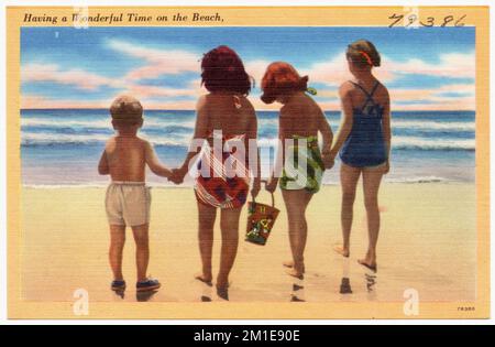 Trascorrere un soggiorno meraviglioso sulla spiaggia, sulle spiagge, sulla Tichnor Brothers Collection, sulle cartoline degli Stati Uniti Foto Stock