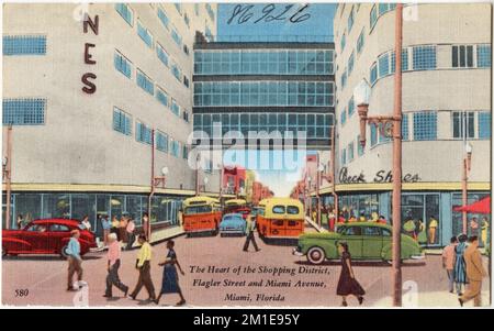 Il cuore del quartiere dello shopping, Flagler St. E Miami Ave., Miami, Florida, strutture commerciali, Tichnor Brothers Collection, Cartoline degli Stati Uniti Foto Stock