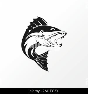 Incredibile singolo feroce pesce immagine grafica icona logo disegno astratto concetto stock vettoriale. Può essere utilizzato come simbolo relativo alla pesca o all'animale Illustrazione Vettoriale