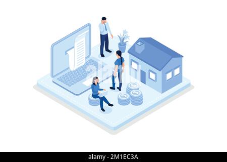 Gestione finanziaria, finanza personale, prestiti e concetto di debito, vettore isometrico illustrazione moderna Illustrazione Vettoriale