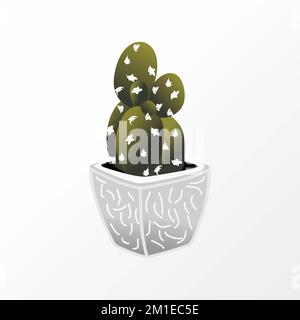 Cactus spinoso tondo in vaso immagine grafica icona logo disegno astratto concetto vettore stock. Può essere utilizzato come simbolo correlato alla natura o all'interno Illustrazione Vettoriale