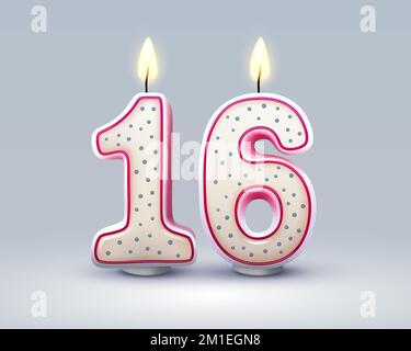 Buon compleanno anni. 16 anniversario del compleanno, candela in forma di numeri. Illustrazione vettoriale Illustrazione Vettoriale
