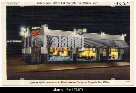 Ristorante Kents Midtown a Atlantic City, 1700-04 Pacific Avenue -- all'Illinois Avenue Corner -- di fronte all'ufficio postale, ristoranti, Tichnor Brothers Collection, cartoline degli Stati Uniti Foto Stock