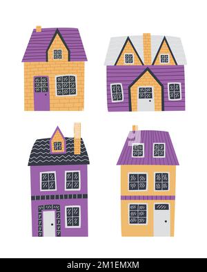 Carino vettore case set Illustrazione Vettoriale