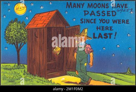 Molte lune sono passate da quando siete stati qui l'ultima volta! , Privies, coltivatori, Luna, Tichnor Brothers Collection, Cartoline degli Stati Uniti Foto Stock