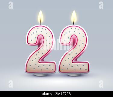 Buon compleanno anni. 22 anniversario del compleanno, candela in forma di numeri. Illustrazione vettoriale Illustrazione Vettoriale