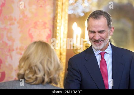 Madrid, Madrid, Spagna. 12th Dec, 2022. Re Felipe VI di Spagna partecipa alla riunione del Consiglio di Amministrazione della Fondazione Principessa di Girona al Palazzo reale il 12 dicembre 2022 a Madrid (Credit Image: © Jack Abuin/ZUMA Press Wire) Foto Stock