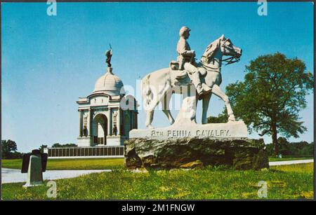 Pennsylvania Monument con 8th Pennsylvania Cavallry Monument in primo piano, Gettysburg, Pa. , Monumenti & Memoriali, Tichnor Brothers Collection, cartoline degli Stati Uniti Foto Stock